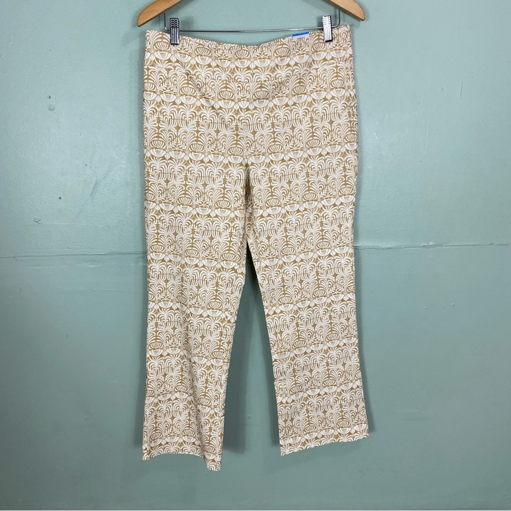 J McLaughlin Ivy Pants Printed Stretch‎ Pull On White Tan Size 12
